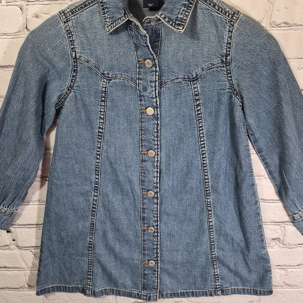 Gap Kids Snap-Up Denim Dress Size 6-7 Long Sleeve
